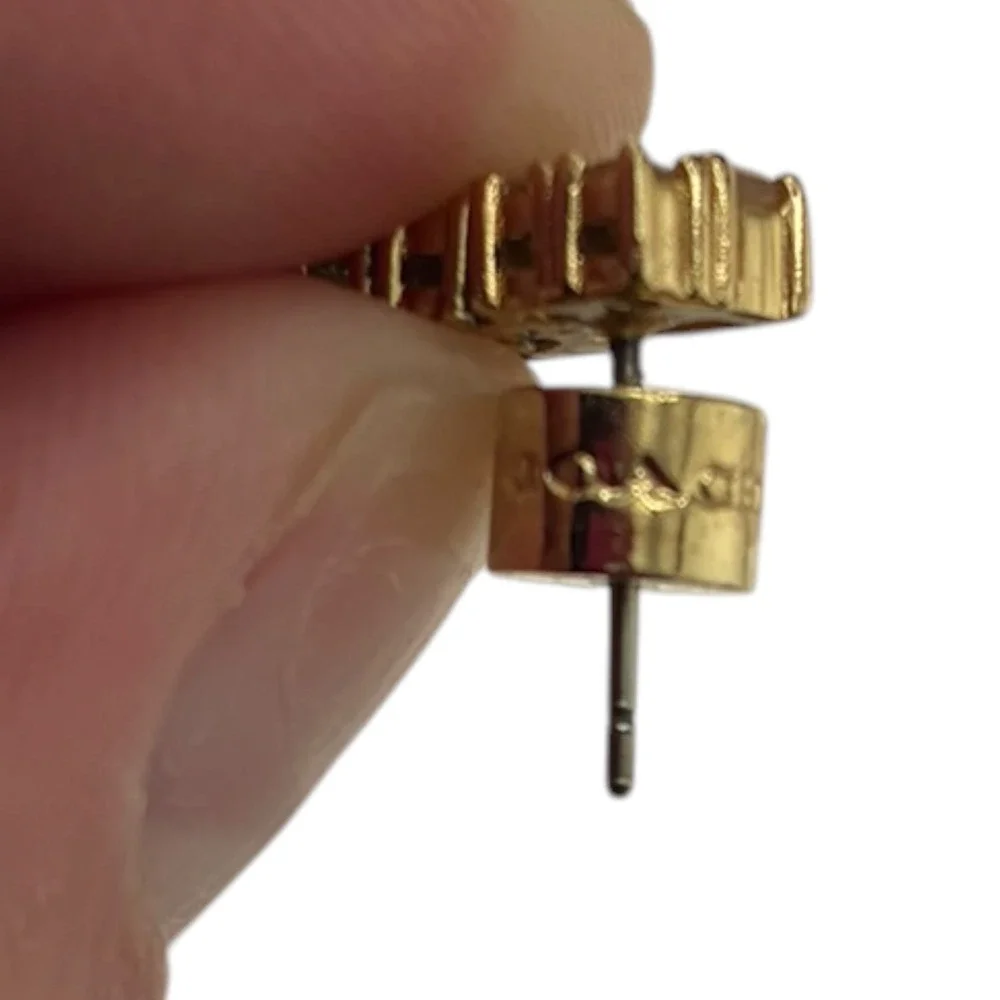Coach Pavé Tea Rose Heart Linear Earrings Gold Crystal Drop Charms - Picture 3 of 3